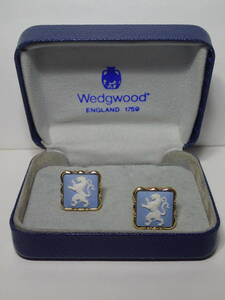 WEDGWOOD ウェッジウッド カフス 獅子 箱あり ブルー×ゴールド 正方形 カフスボタン