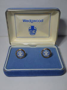 WEDGWOOD ウェッジウッド カフス 箱あり ライトブルー×ゴールド 円形 カフスボタン