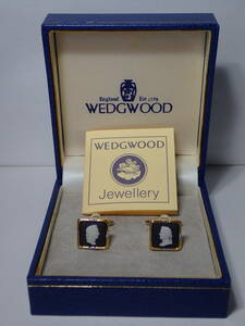 WEDGWOOD ウェッジウッド カフス 人の顔 貴族 箱、栞あり ブラック×ゴールド×シルバー 正方形 カフスボタン