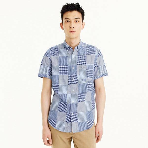 送料無料！【新品】サイズ:XXL J.CREW ジェイクルー Short-sleeve cotton poplin shirt in patchwork stripe パッチワーク ボタンダウン 3