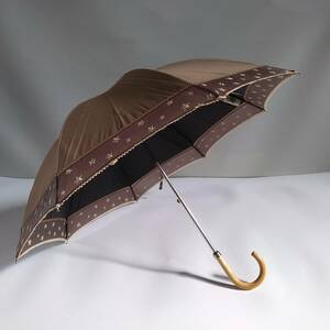 NU0198●【SALE】Yves Saint Laurent　イヴサンローラン 雨傘 晴雨兼用傘 プチパラソル バーントアンバー色　星透過素材縁取り　訳有