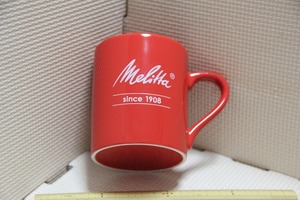 未使用 陶器製 メリタコーヒー Melitta since 1908 マグカップ 検索 赤 ロゴ COFFEE 珈琲 マグ コップ グッズ 企業物