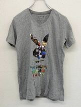 PLAYBOY　プレイボーイ　半袖Tシャツ　Vネック　グレー　レディース　Mサイズ　ビッグプリント　バニー　古着_画像1