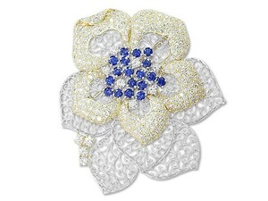 K18/WG sapphire diamond brooch No. 41467