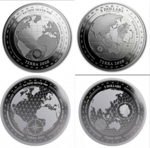 2020 & 2021 Tokelau Terra 1oz 銀貨2枚セット　Pure .999 Silver coins UNC in capsule