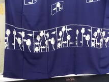 きもの今昔２７１６　付け下げ訪問着　袷広衿仕立て　紫紺色地手描き枠の中の壺　珍品_画像3