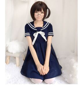 ロリータ セーラー風 セーラー服 学園 制服 ワンピース ネイビー コスプレ