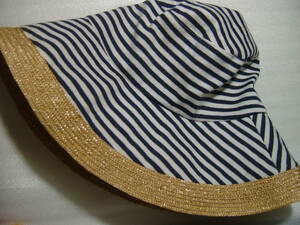 MILUSA SECOND stripe hat 57.5cm cotton 100%× wheat ..UV hat Mill sa Second 