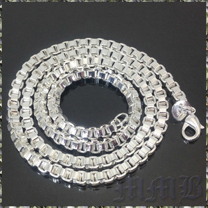 [NECKLACE] 925 Silver Plated Shine Box Chain スクエア ボックス ベネチアンチェーン シルバー ネックレス 4x500mm (30g) 【送料無料】