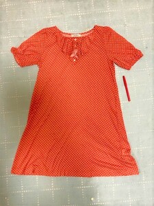 ★USED品!!M～L「メルローズ　クレール」オレンジ色のドット柄・半袖チュニックワンピ★