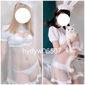 新品 淫萌ロリータセクシーバニーナース うさぎコスプレ 胸あきネグリジェドレス ベビードールランジェリー 透シースルー コスチューム衣装