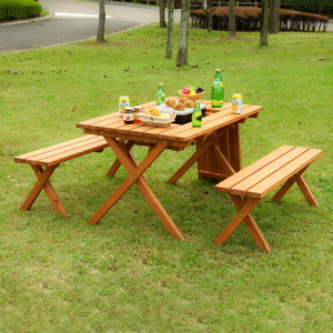  garden 3 point set table + bench 2 legs BBQ portable cooking stove Space attaching [ new goods ][ free shipping ( one part excepting )]