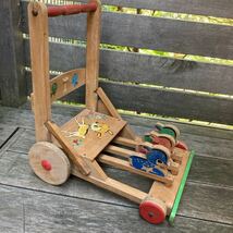 昭和レトロ 木製 カタカタ 手押し車 木のおもちゃ ベビーウォーカー バンビ_画像2