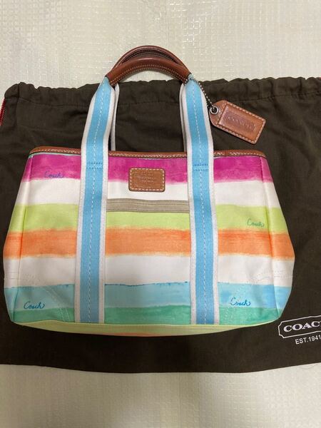 COACH トートバッグ カラフル系ストライプ