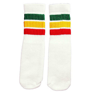 SkaterSocks baby Kids long socks socks baby Kids White tube socks with rasta stripes style 1 (10 -inch )la start Reggae 