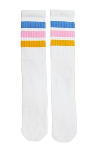 SkaterSocks ロングソックス 靴下 Knee high White tube socks with Baby Blue-Baby Pink-Gold stripes style 1 (22インチ)