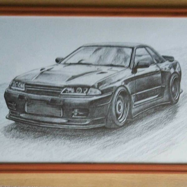 鉛筆画 NISSANスカイラインGT-R (原画 A3 フレーム付き)