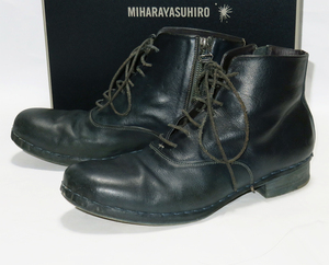 ミハラヤスヒロ ノルベージャンブーツ 26 定価12万 青 MIHARAYASUHIRO レザー ハンドメイド ノルウィージャン