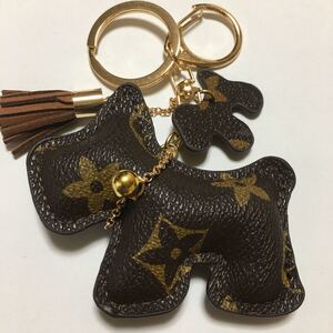 新品PUレザー犬のキーホルダー/ブラウンフラワー/キーリング/チャーム/キーチェーン