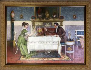 [ rare antique oil painting ]Ferrucio Moro..[The Champagne Toast] genuine work 