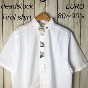 sh●260 deadstock EURO 80s～ オーストリア製 チロルシャツ 白 40 オールド ヴィンテージ ヨーロッパ古着 ユーロ ブラウス 刺繍