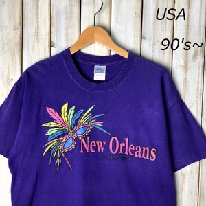 T●261 USA古着 90s～ New Orleans スーベニアTシャツ L オールド ヴィンテージ アメリカ古着 ニューオーリンズ パープル 3D立体