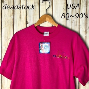 T●262 deadstock 80s～90s USA製 SANFRANCISCO スーベニアTシャツ M～L オールド ヴィンテージ サンフランシスコ 濃ピンク 刺繍　シングル