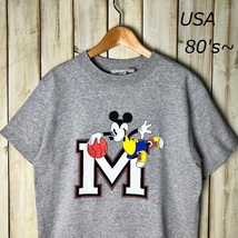 T●263 USA古着 80s ミッキー バスケ Tシャツ M オールド ヴィンテージ アメリカ古着 Mickey Disney ストリート シングルステッチ_画像1