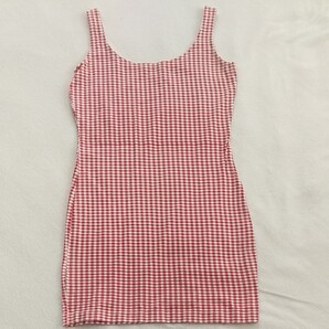美品!赤白チェック柄 タイト キャミワンピース Mサイズ(フリーサイズ)REVOLUTION 伸縮性あり