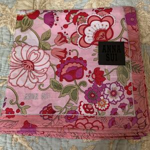 ANNA SUI アナスイ シルク混 大判 ハンカチ ミニスカーフ 花柄 未使用r