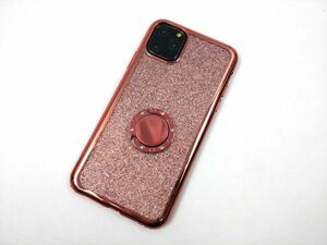 iPhone 11 Pro Max スマホリング付き ラインストーン キラキラ ソフトカバー ケース ピンク