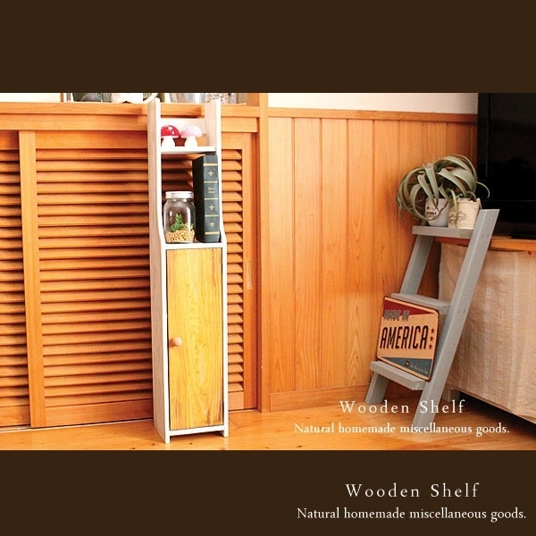 [Free shipping] Antique style slim shelf with door ☆ Wooden shelf White, Handmade items, furniture, Chair, shelf, Bookshelf, Shelf