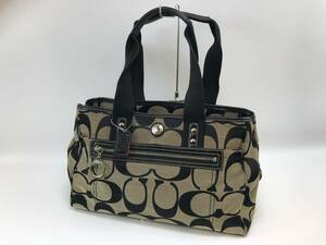 ☆【COACH】 コーチ F14878 キャンバス×パテントレザー シグネチャー シルバー金具 ショルダーバッグ ブラック系　♯148015-62