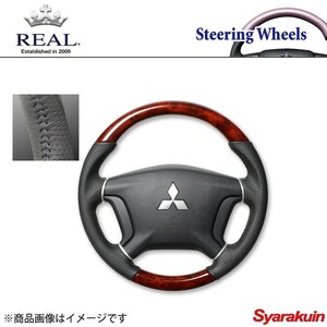 REAL レアル ステアリング MITSUBISHI/ミツビシ パジェロ V8#W/V9#W オリジナルシリーズ ガングリップ ブラウンウッド ブラックステッチ