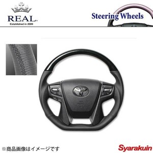 REAL レアル ステアリング TOYOTA/トヨタ ヴェルファイア 30系 プレミアムシリーズ ガングリップ ブラックウッド ブラック ユーロステッチ