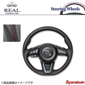 REAL レアル ステアリング MAZDA/マツダ CX-5 KF オリジナルシリーズ ガングリップ オールレザー レッド×ブラック ユーロステッチ