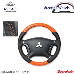 REAL ステアリング パジェロ V8#W/V9#W オリジナルシリーズ ガングリップ オレンジカラー オレンジ×ブラック ユーロステッチ