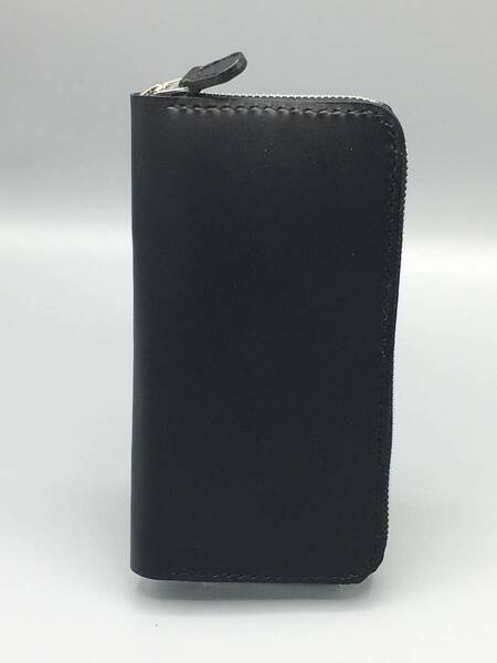 No.15☆ハンドメイド 牛革 ラウンドファスナー式 ロングウォレット ブラック☆