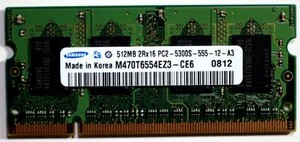 Samsung サムスン ノートPC用メモリ SO-DIMM DDR2 PC2-5300 S 512MB　M470T6554EZ3-CE6