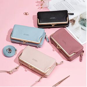 【ブラック】スマホポーチ レディース お財布ポシェット 長財布 ショルダーバッグ