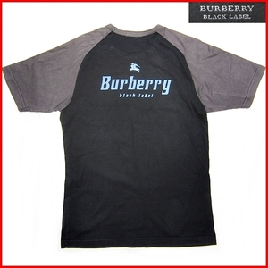 即決★BURBERRY BLACK LABEL★メンズ3≒L位 半袖コットンシャツ バーバリーブラックレーベル 廃盤 Tシャツ 黒×灰色 綿100% 三陽商会