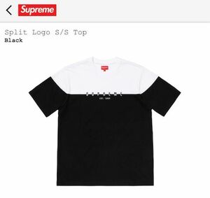 （S）納品書付き 18aw Supreme split logo tee Sサイズ ホワイト ブラック シュプリーム 刺繍ロゴ 切り返し Tシャツ モノトーン 全タグ付き