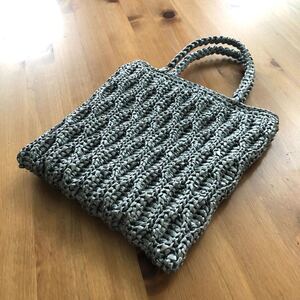 スズランテープ 幾何学模様 かご風 トートバッグ/シルバー【ハンドメイド】