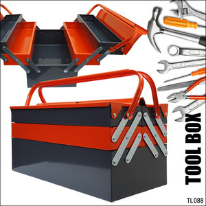 BIG携行型工具箱 42cm 3段スチール工具箱 左右開閉型 ツールボックス (オレンジ×グレー)/12Π
