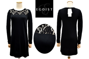 Y-2156-1★送料無料★新品★EGOIST エゴイスト★定価 \6200 ブラック黒色 レース 長袖 ミニ ワンピース フリーサイズ