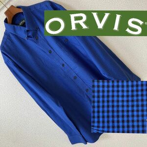 ORVIS オービス◆WRINKLEFREE しわ防止 ギンガムチェック シャツ L ブルー 美品 アウトドア フィッシング ビッグシルエット ボタンダウン