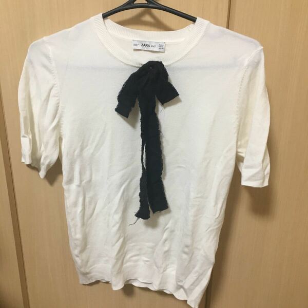 ZARA 半袖　リボン　ニットTシャツ