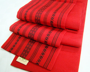 * unused red color Hakata . on pattern .. obi ( core entering .. sack ) silk *9348