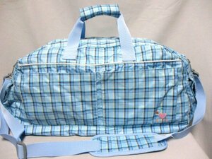 [N765]ELLE/ L *2way Boston bag blue check pattern high capacity W58cm