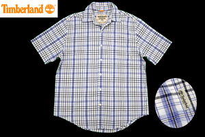 Y-2305* бесплатная доставка *Timberland Timberland * стандартный товар голубой × белый проверка рубашка с коротким рукавом S